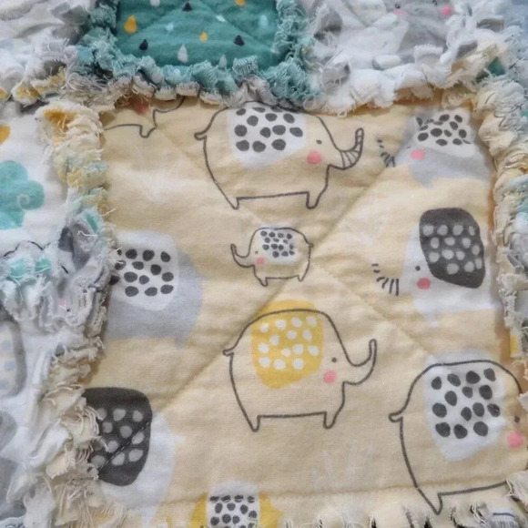Flannel Rag Quilt With Batting, 50 X 44, Baby Elephant Scrappy Rag Quilt Throw - Picture 3 of 10
